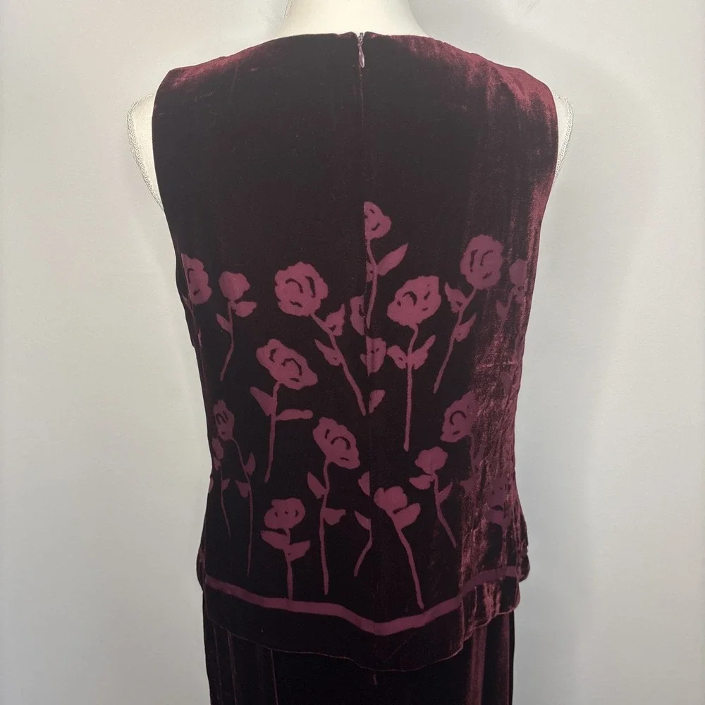 Vtg 90s Y2k Velvet Burnout Satin Skirt Set Midi Red Grunge Whimsigoth Goth Sz 10 - Picture 9 of 16